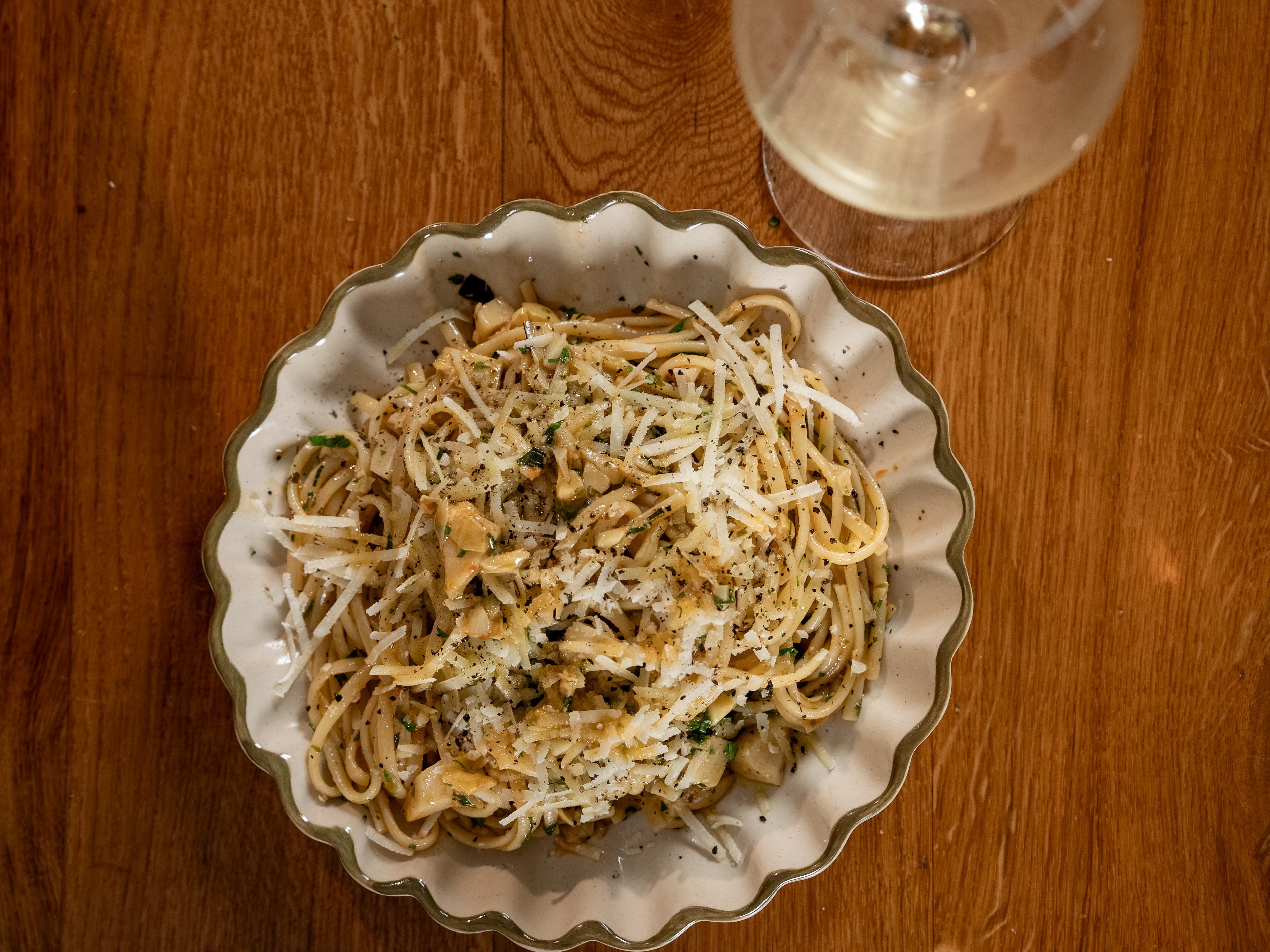 Artichoke Linguine with Mint, Lemon & Sun-Dried Tomato Pesto
