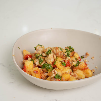 Roast Gnocchi with Beef Sausage